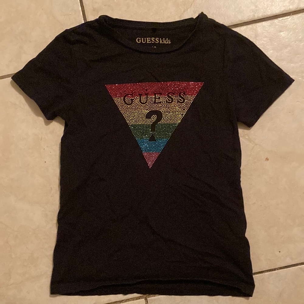 Guess Kids Black Tee with Rainbow Crystal Triangle (Missing 3 stones in design)